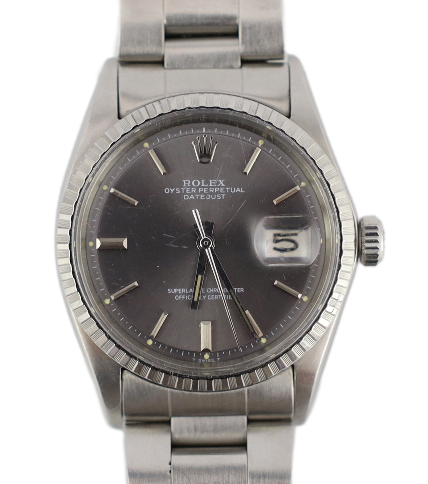 A gentleman's early 1970's stainless steel Rolex Oyster Perpetual Datejust, on a stainless steel Rolex bracelet